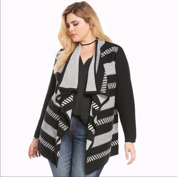 torrid Sweaters - Torrid Black Striped Open Drape Cardigan Size 1X